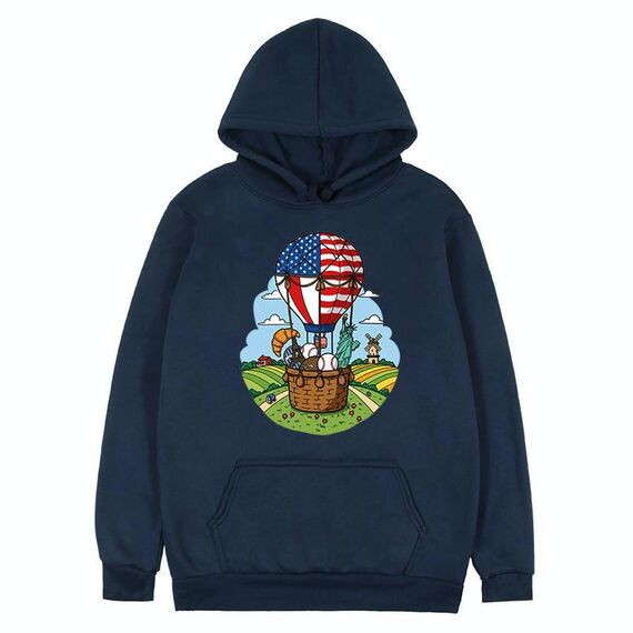 Felpa con cappuccio in pile con stampa a palloncino, stampa su richiesta, taglia: L (blu navy)
