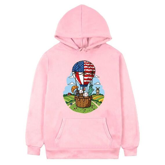 Felpa con cappuccio in pile con stampa a palloncino, stampa su richiesta, taglia: XL (rosa)