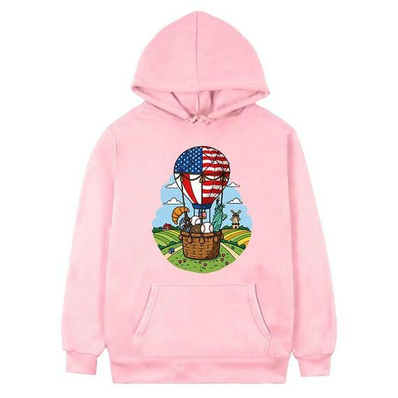 Felpa con cappuccio in pile con stampa a palloncino, stampa su richiesta, taglia: XXXL (rosa)