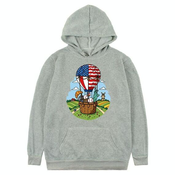 Felpa con cappuccio in pile con stampa a palloncino, stampa su richiesta, taglia: XXXL (grigio)