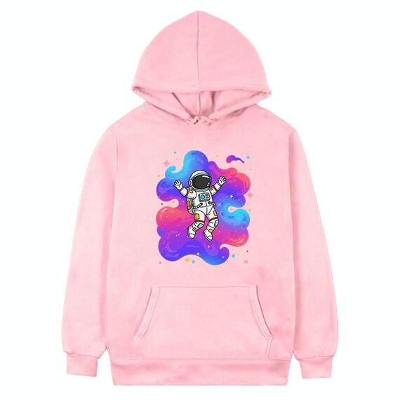 Felpa con cappuccio in pile con stampa astronauta, stampa su richiesta, taglia: XL (rosa)