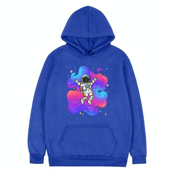 Felpa con cappuccio in pile con stampa astronauta Stampa su richiesta, taglia: XL (blu)
