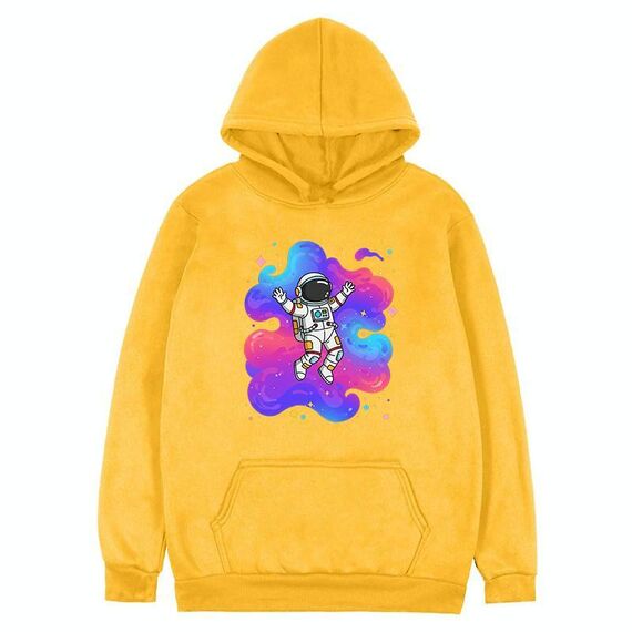 Felpa con cappuccio in pile stampato con astronauta, stampa su richiesta, taglia: XXXL (giallo)