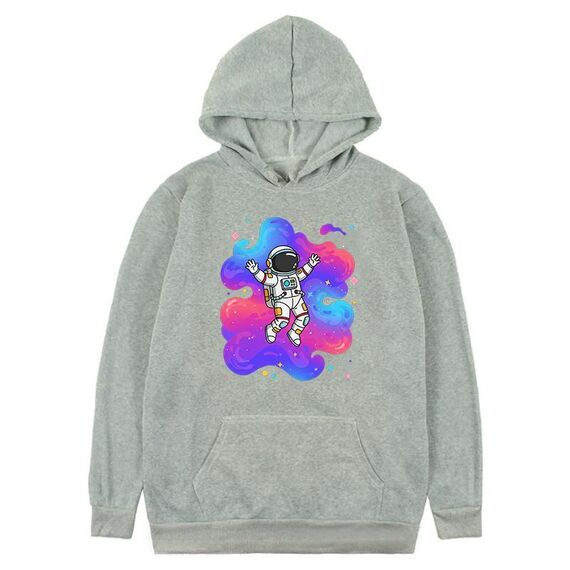 Felpa con cappuccio in pile con stampa astronauta, stampa su richiesta, taglia: XXXL (grigio)
