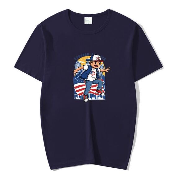Maglietta a maniche corte in modal con scollo tondo stampato da ragazzo, stampa su richiesta, taglia: M (blu navy)