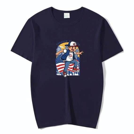 Maglietta a maniche corte in modal con scollo rotondo stampato per ragazzo, stampa su richiesta, taglia: XXXL (blu navy)