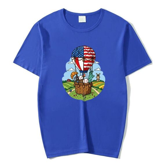 Maglietta a maniche corte in modal con scollo rotondo e stampa a palloncino, stampa su richiesta, taglia: XL (blu)