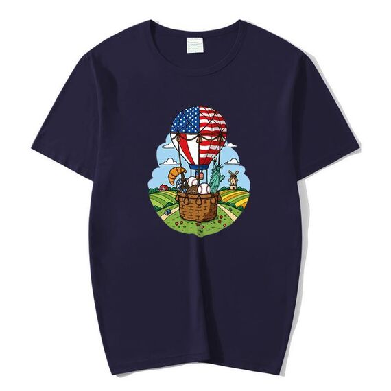 Maglietta a maniche corte in modal con scollo rotondo e stampa a palloncino, stampa su richiesta, taglia: XXXXXL (blu navy)