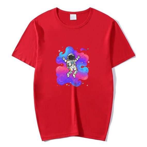 T-shirt a maniche corte in modal con scollo rotondo e stampa astronauta, stampa su richiesta, taglia: S (rosso)
