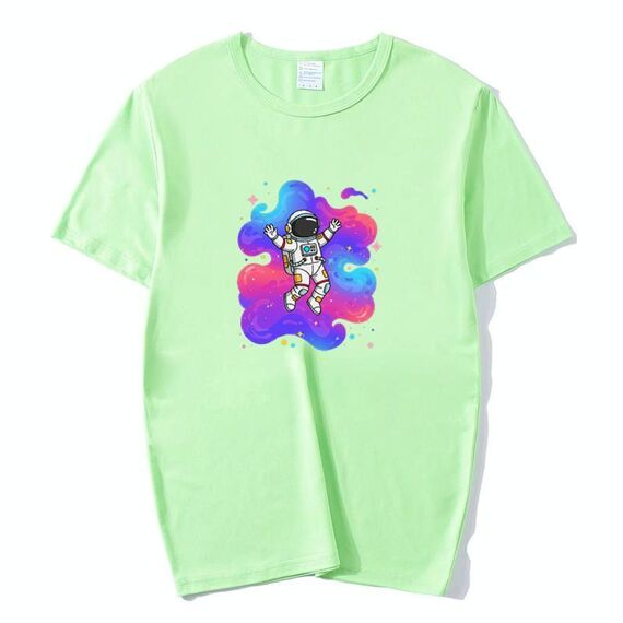 T-shirt a maniche corte in modal con scollo rotondo e stampa astronauta, stampa su richiesta, taglia: XXL (verde menta)