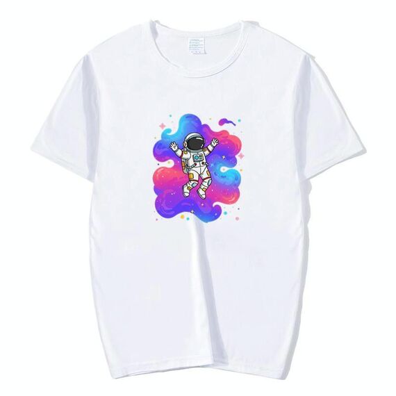 T-shirt a maniche corte in modal con scollo rotondo e stampa astronauta, stampa su richiesta, taglia: XXXXL (bianco)