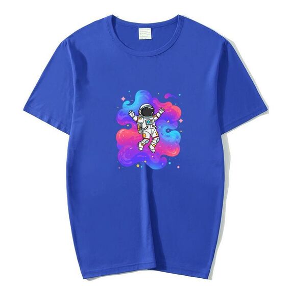 Maglietta a maniche corte in modal con scollo rotondo e stampa astronauta, stampa su richiesta, taglia: XXXXL (blu)