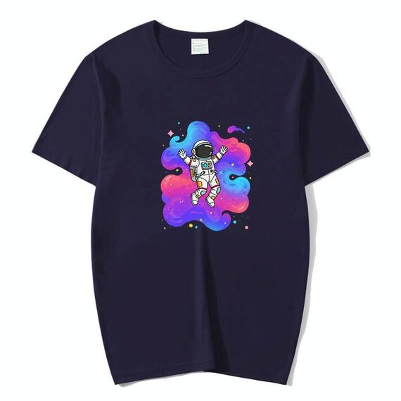 T-shirt a maniche corte in modal con scollo rotondo e stampa astronauta, stampa su richiesta, taglia: XXXXL (blu navy)