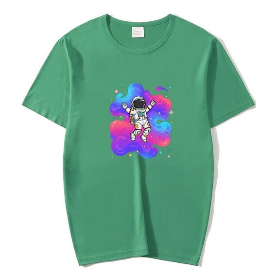 T-shirt a maniche corte in modal con scollo rotondo e stampa astronauta, stampa su richiesta, taglia: XXXXXL (verde scuro)