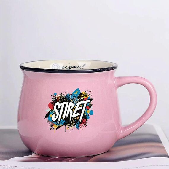 Tazza per acqua con pancia grande in ceramica stampata con alfabeto, stampa su richiesta (rosa)