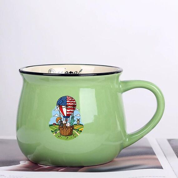 Tazza per acqua con stampa a palloncino in ceramica con pancia grande, stampa su richiesta (verde)