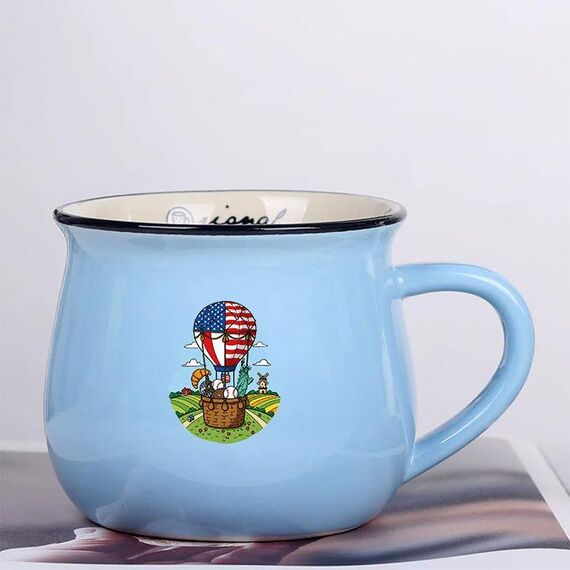 Tazza per acqua con stampa a palloncino in ceramica con pancia grande, stampa su richiesta (azzurro cielo)
