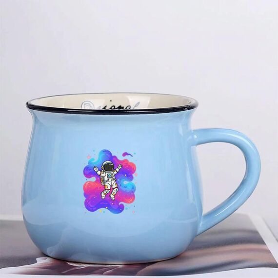Tazza da acqua con pancia grande in ceramica stampata con astronauta, stampa su richiesta (azzurro cielo)