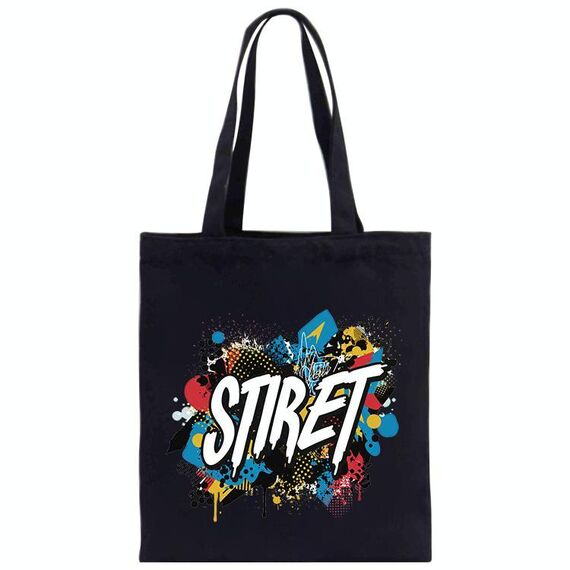Borsa a mano in tela stampata con alfabeto, stampa su richiesta, dimensioni: 40x35 cm (nero)