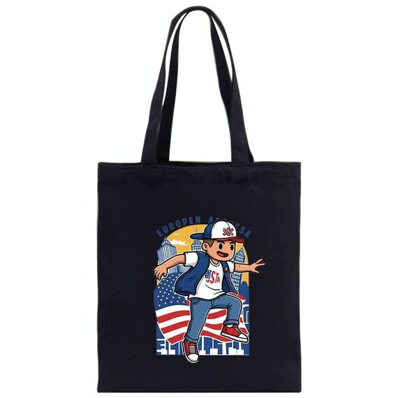Borsa a mano in tela stampata per ragazzo, stampa su richiesta, dimensioni: 25x20 cm (nero)