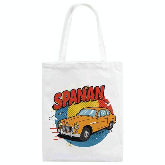 Borsa in tela stampata con auto, stampa su richiesta, dimensioni: 30x25 cm (bianco)