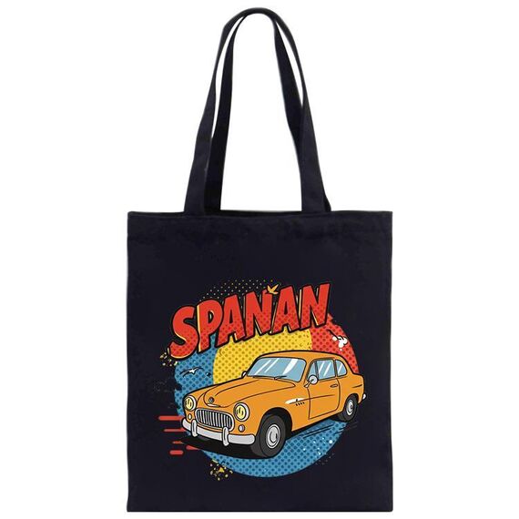 Borsa in tela stampata con auto, stampa su richiesta, dimensioni: 30x25 cm (nero)