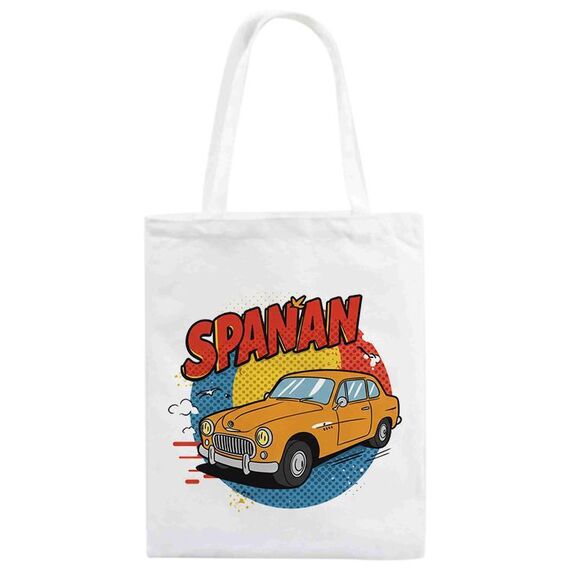 Borsa in tela stampata con auto, stampa su richiesta, dimensioni: 40x35 cm (bianco)