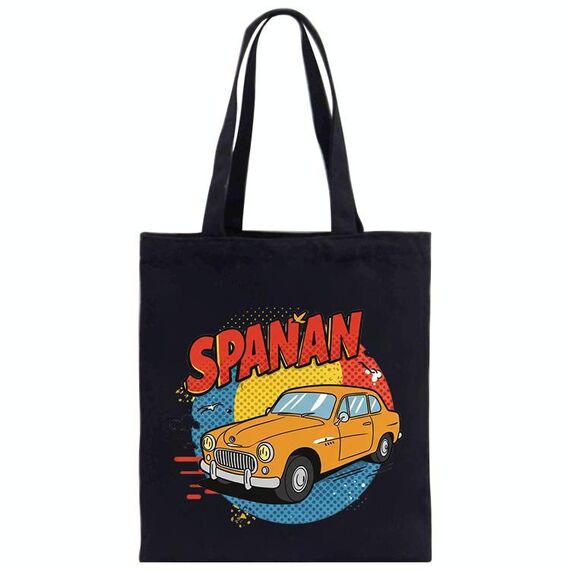 Borsa in tela stampata con auto, stampa su richiesta, dimensioni: 40x35 cm (nero)