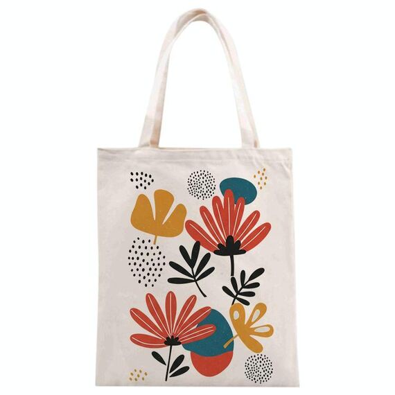 Borsa a mano in tela stampata con fiori, stampa su richiesta, dimensioni: 30x25 cm (beige)