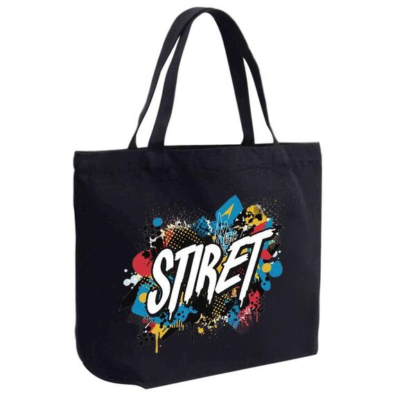 Borsa a mano in tela stampata con alfabeto, stampa su richiesta, dimensioni: 35x45x15 cm (nero)