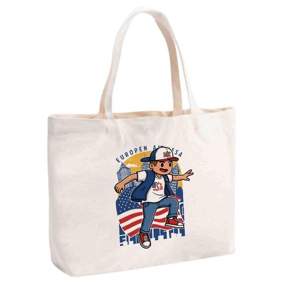 Borsa a mano in tela stampata per ragazzo, stampa su richiesta, dimensioni: 20x30x10 cm (beige)