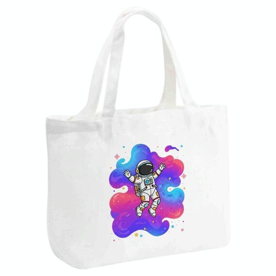 Borsa a mano in tela stampata con astronauta, stampa su richiesta, dimensioni: 35x45x15 cm (bianco)