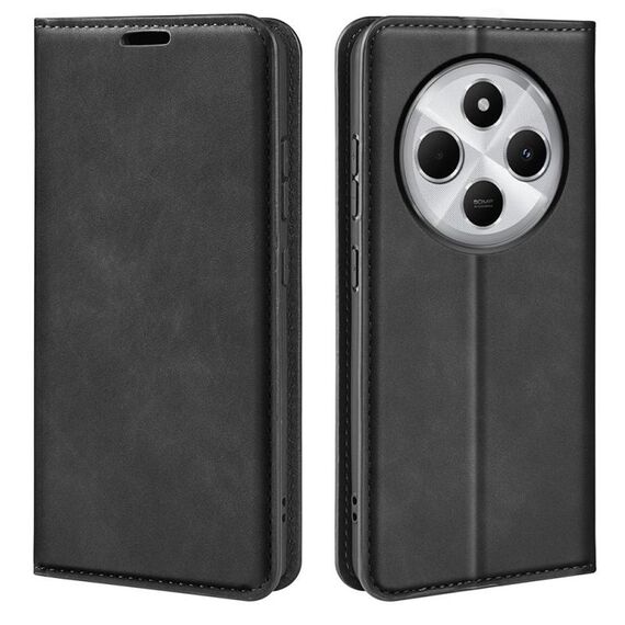 Per Xiaomi Redmi 14C 4G Retro-skin Custodia in pelle con ventosa magnetica (nero)