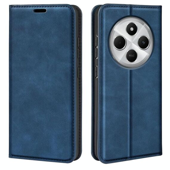 Per Xiaomi Redmi 14C 4G Retro-skin Custodia in pelle con ventosa magnetica (blu scuro)
