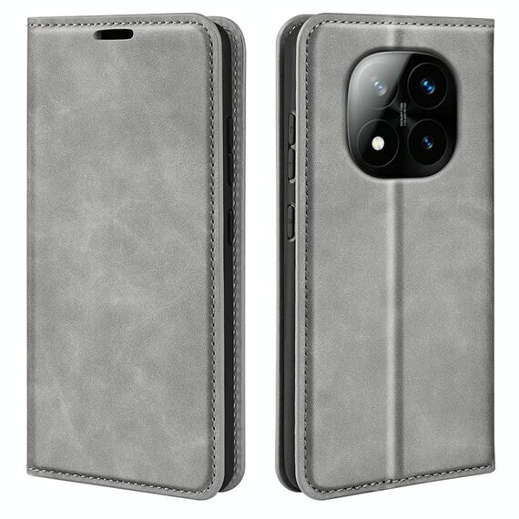 Per Xiaomi Redmi Note 14 Pro+ 5G Retro-skin Custodia in pelle con ventosa magnetica (grigio)
