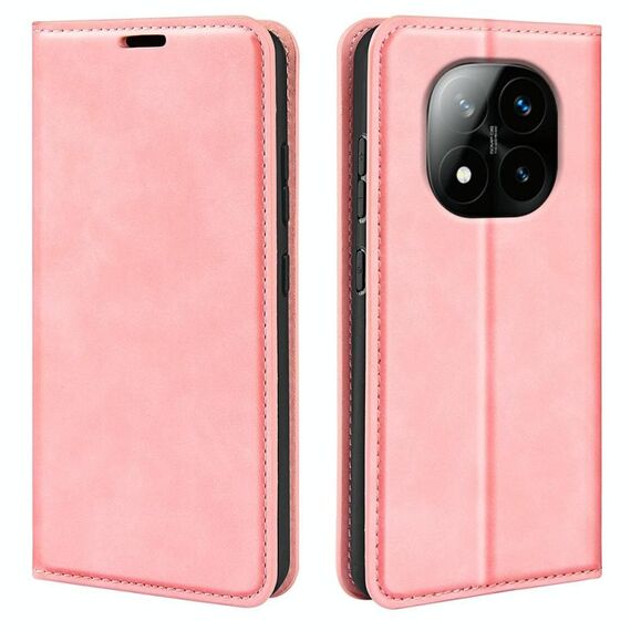Per Xiaomi Redmi Note 14 Pro+ 5G Retro-skin Custodia in pelle con ventosa magnetica (rosa)