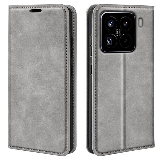 Per Xiaomi 15 Pro Retro-skin Custodia per telefono in pelle con ventosa magnetica (grigio)