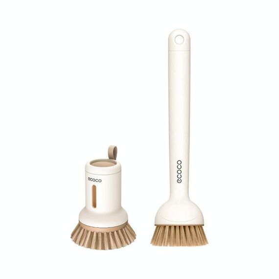 2 pezzi/set ecoco Pentola Spazzola per lavare i piatti Manico corto comprimibile + Manico lungo Spazzola girevole per lavare i piatti domestici (giallo crema)