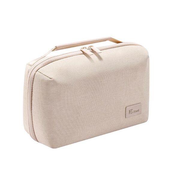 Borsa portaoggetti per cavi digitali RPET a doppio strato per viaggi d'affari, organizer per auricolari Bluetooth (beige)