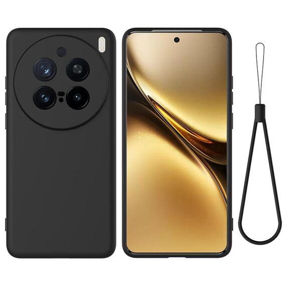 Per vivo X200 Pro Custodia per telefono antiurto in silicone liquido a tinta unita con copertura totale (nero)