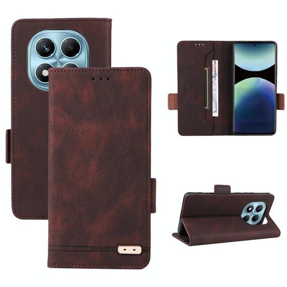 Per Redmi Note 14 Pro 4G Custodia in pelle con chiusura magnetica (marrone)