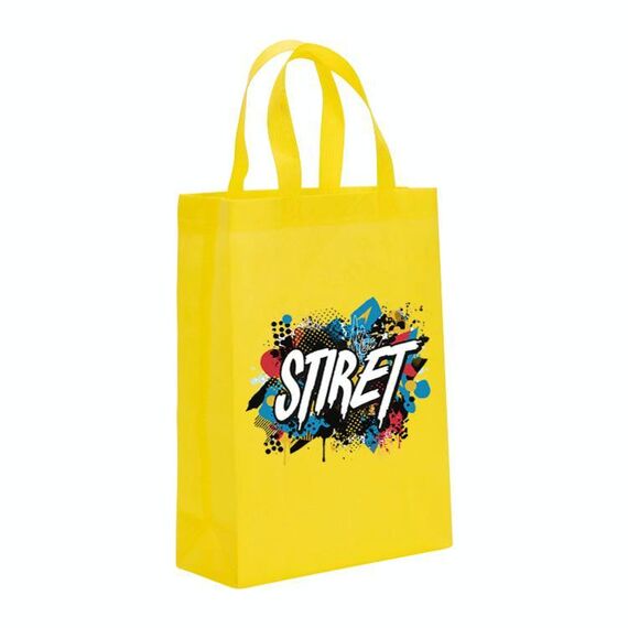 Borsa in tessuto non tessuto stampato con alfabeto, stampa su richiesta, dimensioni: 38x30x10 cm (giallo)