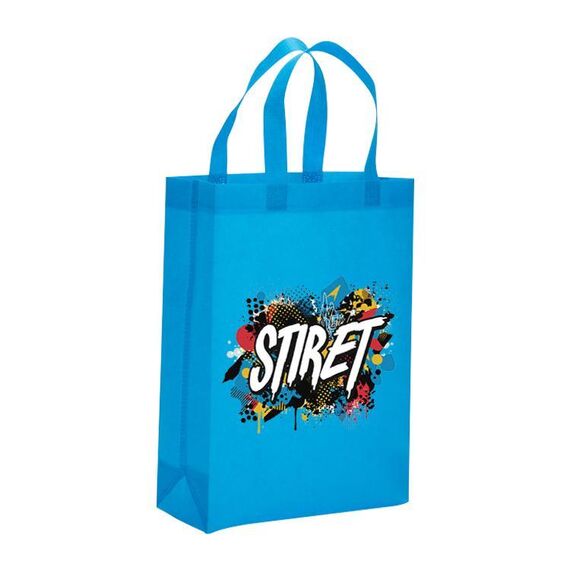 Borsa in tessuto non tessuto stampato con alfabeto, stampa su richiesta, dimensioni: 38x30x10 cm (azzurro cielo)