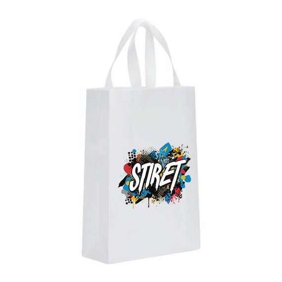 Borsa in tessuto non tessuto stampato con alfabeto, stampa su richiesta, dimensioni: 41x35x12 cm (bianco)