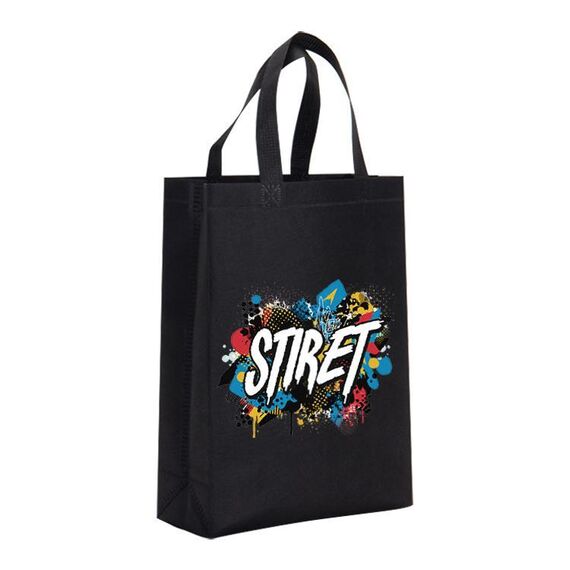 Borsa in tessuto non tessuto stampato con alfabeto, stampa su richiesta, dimensioni: 41x35x12 cm (nero)
