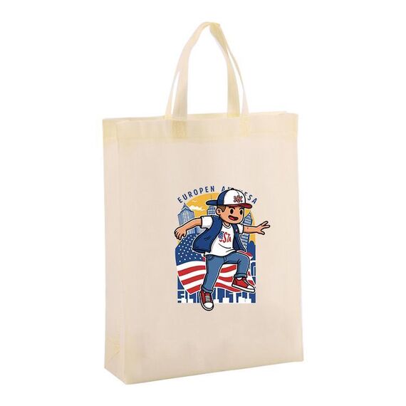 Borsa in tessuto non tessuto stampato per bambini, stampa su richiesta, dimensioni: 35x25x10 cm (beige)