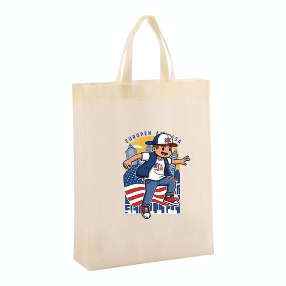 Borsa in tessuto non tessuto stampato per bambini, stampa su richiesta, dimensioni: 38x30x10 cm (beige)