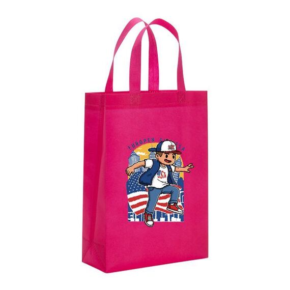 Borsa in tessuto non tessuto stampato per bambini, stampa su richiesta, dimensioni: 41x35x12 cm (rosa rossa)