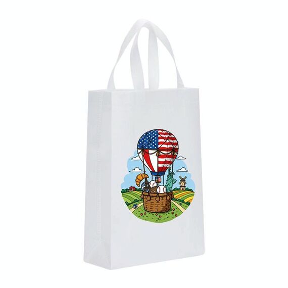 Borsa in tessuto non tessuto stampato a palloncino, stampa su richiesta, dimensioni: 38x30x10 cm (bianco)