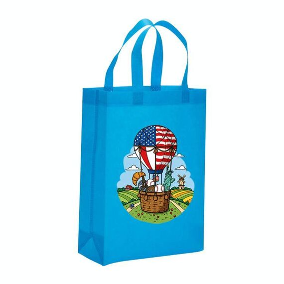 Borsa in tessuto non tessuto stampato a palloncino, stampa su richiesta, dimensioni: 38x30x10 cm (azzurro cielo)